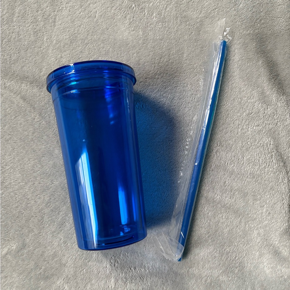 Blue Tumbler with Straw